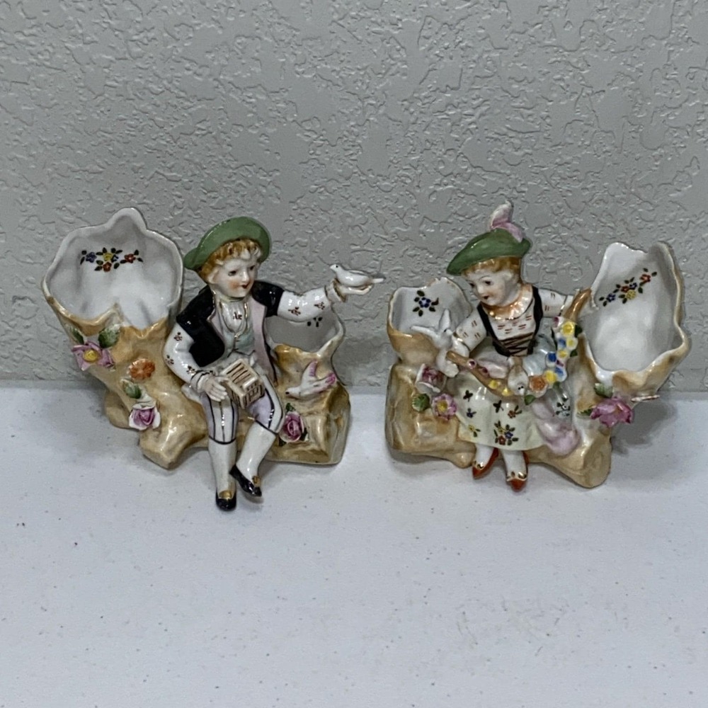 VTG Lenwile China Ardalt Hand Painted Vase Planter Figurine Set Porcelain  #6744